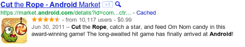 Example search result for an application snippet